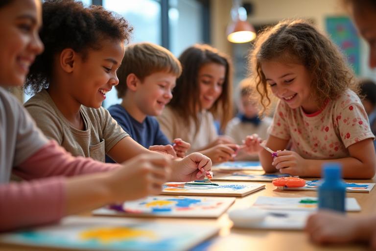 子供から大人までがアート制作に参加し、笑顔で交流するコミュニティワークショップ